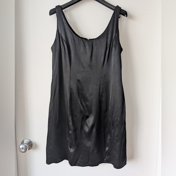 Vintage 90s Y2K Black Satin Slip Dress Medium Made In Canada - Picture 1 of 8